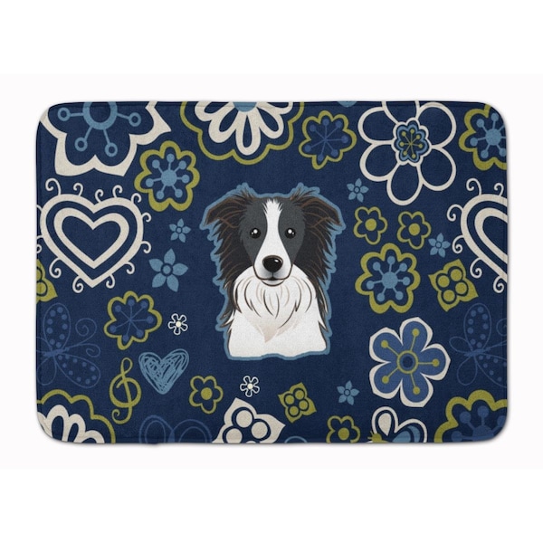 Carolines Treasures Blue Flowers Border Collie Machine Washable Memory Foam Mat BB5092RUG - main